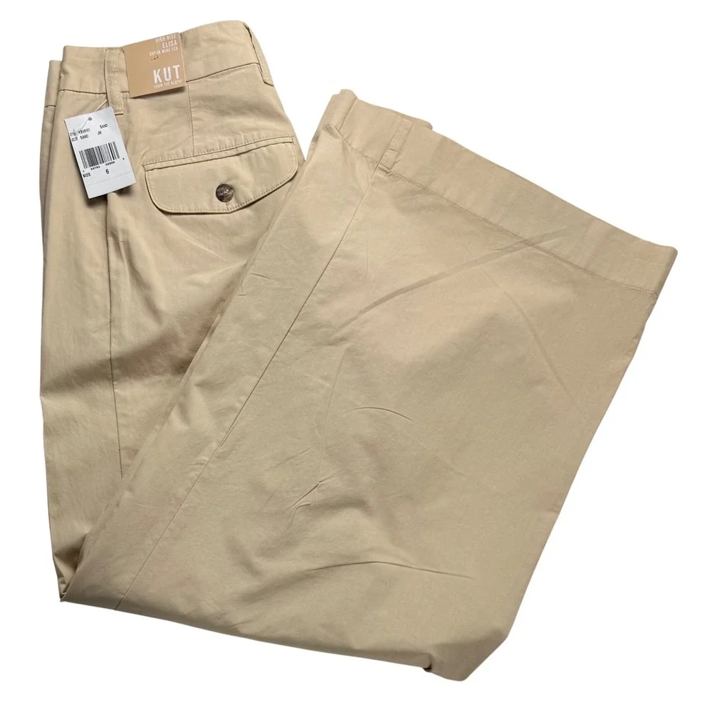 Kut from the Kloth Elisa High Rise Super Wide Leg Pants Sand Beige Size 6 - Picture 1 of 16